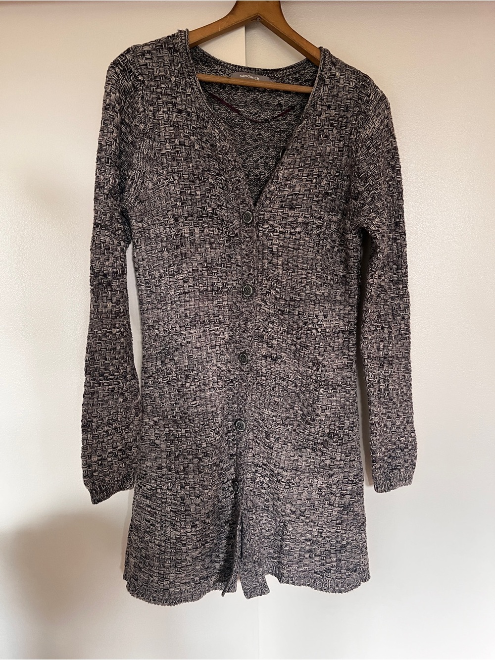 Long Button-Front Knit Cardigan Sweater - Gray